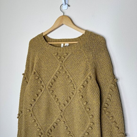 Anthropologie Moth Pom Pom Wool Crewneck Sweater in Mustard Size S - Picture 3 of 7